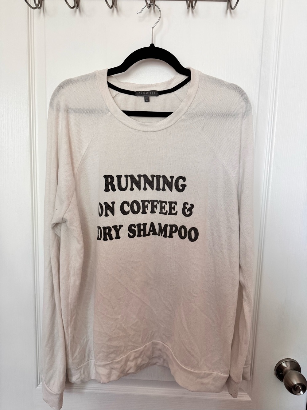 PJ Salvage Cream Long Sleeve Tee with Black Slogan
